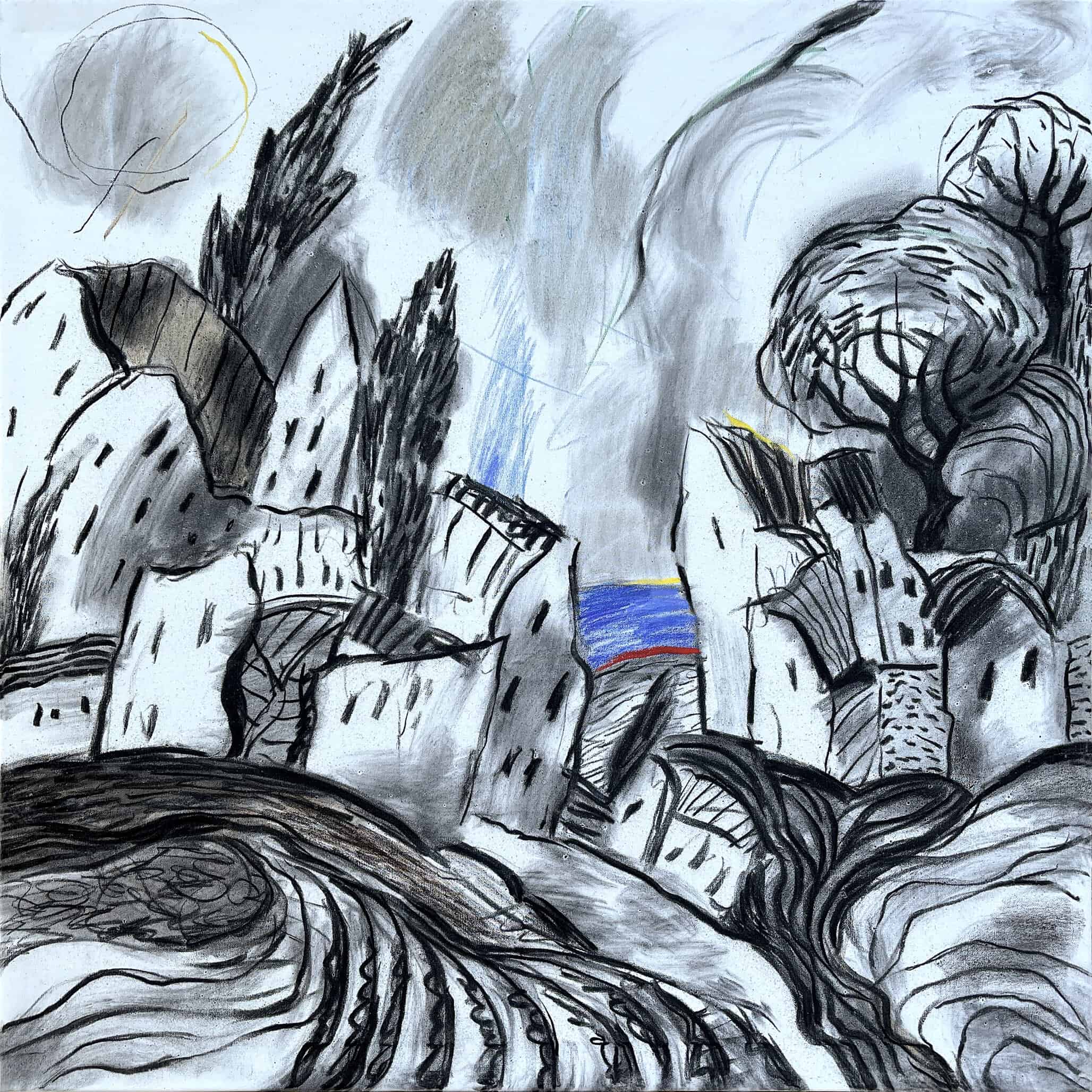 charcoal color landscape painting